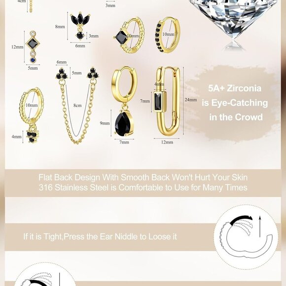 Stud Earrings Small Gold Hoop Earrings Set for Women - Picture 4 of 6